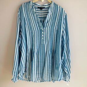 blue & white stripe 1/2 placket